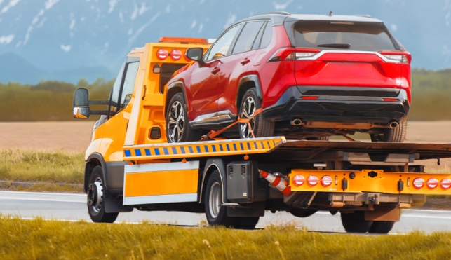 Broken down car on a trailer